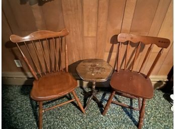 Vintage Wood Chairs With Tilt Top Stenciled Table