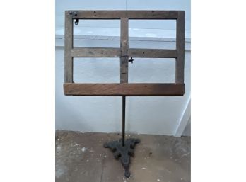 Antique Ebonized Cast Iron Music Stand With Oak Top