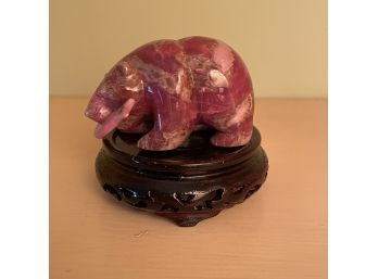 Vintage Carved Gemstone Inuit Bear W/fish Figurine