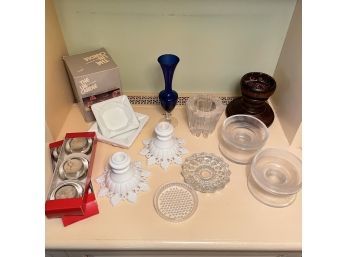 Large Collection Of Glassware, Including Milk Glass Candle Holders And More!