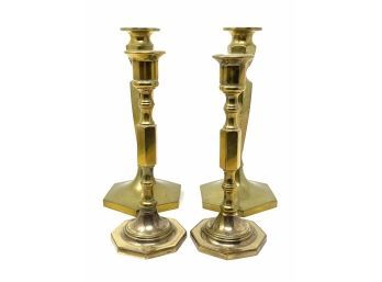 Collection Of Antique Brass Candlesticks