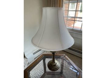 Vintage Brass Table Lamp With Off White Shade In Working Condition