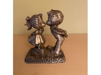 1977 Pewter Hallmark Little Gallery Figurine Kissing Beau Girl & Boy