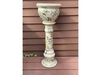 Vintage Jardiniere Planter With Beautiful Bird And Floral Detail