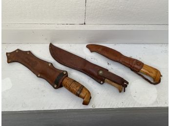 Collection Of Vintage Knives In Sheaths