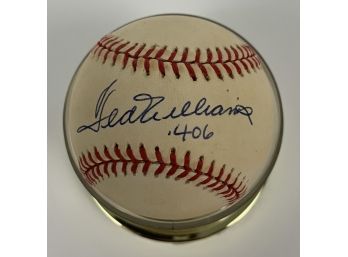 Ted Williams Signed Baseball W/ .406 Inscription