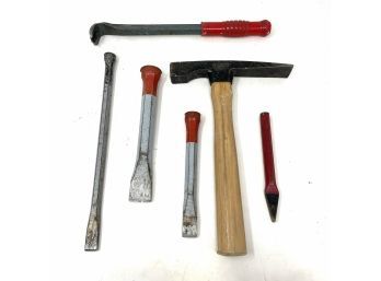 Lot Of Masonry Tools - Chisels And Stanley Rock, Geologist Hammer Pick