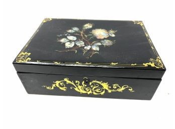 Antique Mother Of Pearl Inlaid Sewing Box Lined With Mother Of Pearl Accessories As Pictured