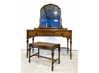 Berkey And Gay Vanity And Mirror With Cane Top Stool