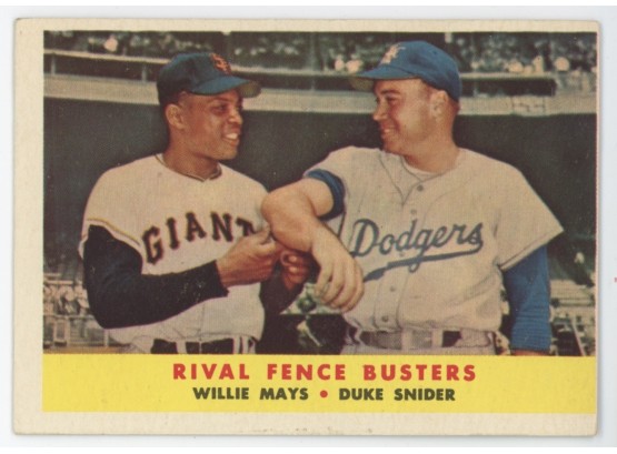 1958 Topps Willie Mays And Duke Snider 'Rival Fence Busters'