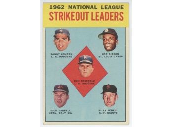1963 Topps Strikeout Leaders W/ Koufax/ Gibson And Drysdale