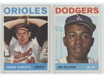 Lot Of (2) 1964 Topps Baseball Cards W/ Roberts And Gilliam