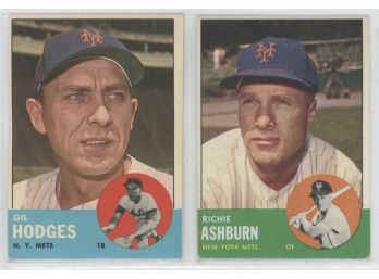1963 Topps (2) Card NY Mets Lot W/ Ashburn And Hodges