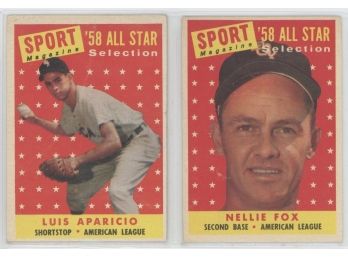 1958 Topps All Star (2) Card Lot With Fox And Aparicio