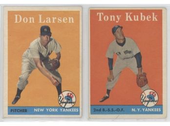 1958 Topps NY Yankees (2) Card Lot W/ Larsen And Kubek