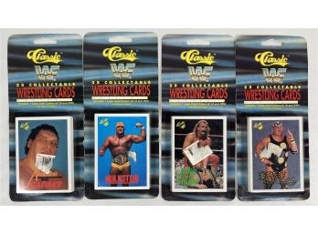 Lot Of (4) 1989 Classic WWF Hanger Packs W/ Hogan And Andre On Top Of 2!