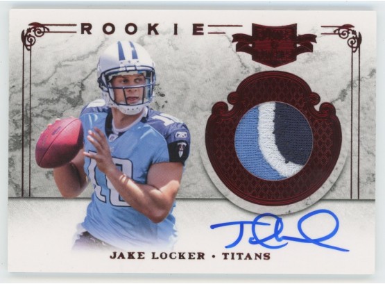 2011 Plates& Patches Jake Locker Rookie Triple Color Patch On Card Auto #/299