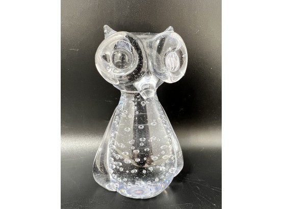 Mid Century Art Glass Owl Paper Weight