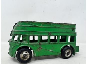 Antique Arcade Cast Iron Double Decker Bus W/ Original Label Missing Grill