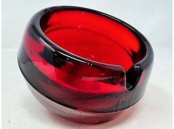 Mid Century Modern Ruby Glass Ashtray
