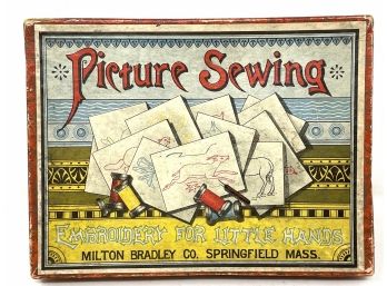 Antique Milton Bradley Picture Sewing Kit