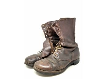 Vintage 40s WWII U.S. Army Paratrooper Combat Brown Leather Jump Boots - Named