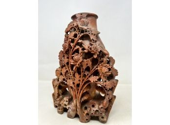 HUGE 11' Carved Soapstone Vase Beautiful Detail