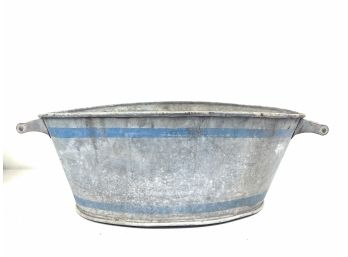 Vintage Zinc/Galvanized Oval Wash Tub Heavy Duty Oval Tub Washtub Blue Stripe