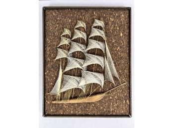 Vintage Cork String Art Of Clipper Ship - Framed