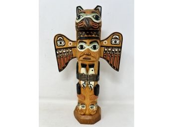 Folk Art Carved And Painted Totem Pole