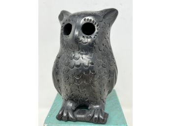 Vintage Oaxaca Owl Black Pottery Carved - Signed