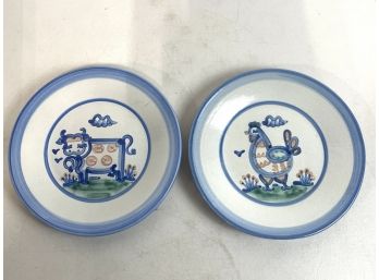 M.A. Hadley Pottery Plates Cow And Chicken