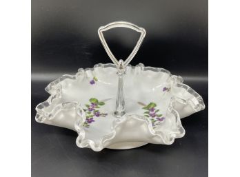 Vintage Fenton Silver Crest Hand Painted Candy Dish W/ Handle