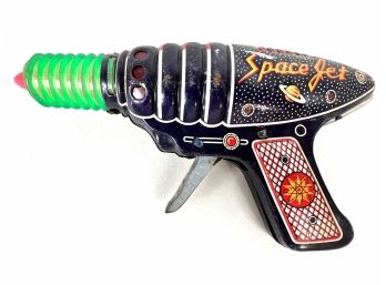 Vintage Tin Lithograph KO Made In Japan SPACE JET Toy Friction Ray Gun Laser