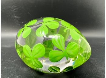 Glass Egg W/ Painted Shamrocks Paperweight