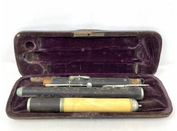 Antique Bone And Wood Flute W/ Case As Is