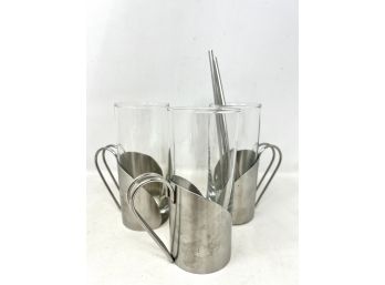 Trio Of Vintage Glasses With Silver Cuffs
