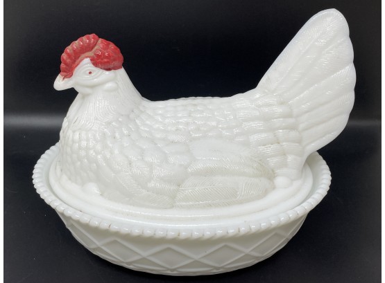 Westmoreland Covered Hen Milk Glass Candy Dish