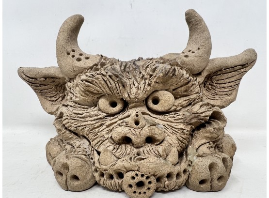 Signed Pottery Head Of Monster / Creature
