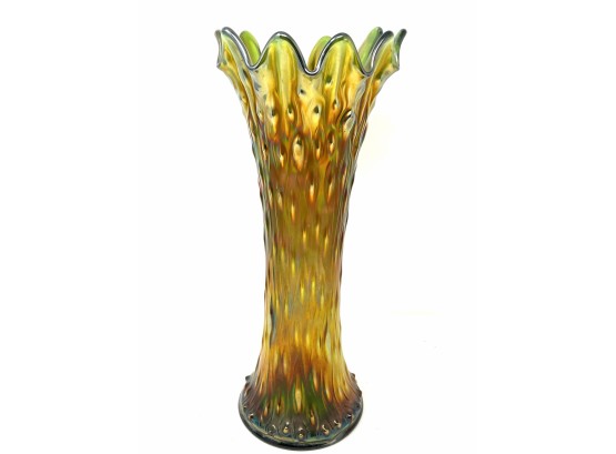 Antique Northwood Green Amber Iridescent Glass Vase