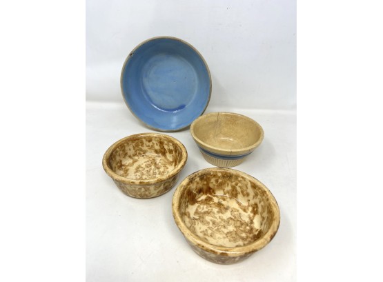 Collection Of Stoneware Bowls In Mixes Sizes And Age
