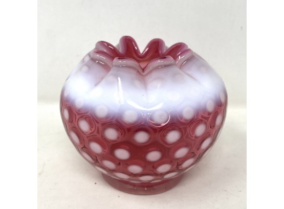 Fenton Art Glass Cranberry Opalescent Coin Dot Rose Bowl