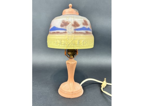 Nice Boudoir Lamp Reverse Painted