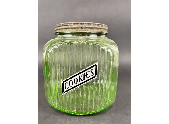 1930s Uranium Glass Cookie Canister