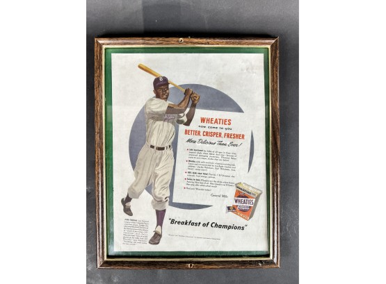 Vintage Framed Wheaties Ad Featuring Jackie Robinson