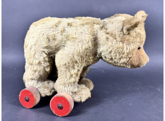 Vintage Old Bear On Wheels - Possibly Steiff?
