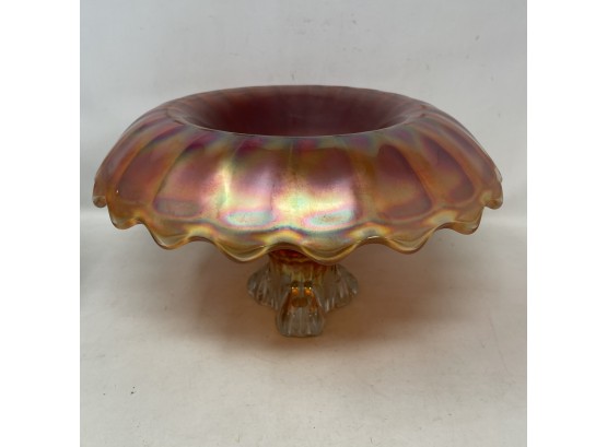Vintage Carnival Glass Amber Footed Bowl