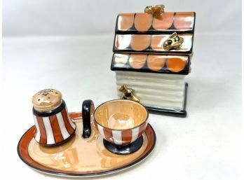 Antique Lustreware Miniature With Nippon Bumblebee Sugar Bowl