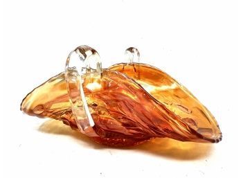 Antique Amber Carnival Glass Rolled Edge Dish