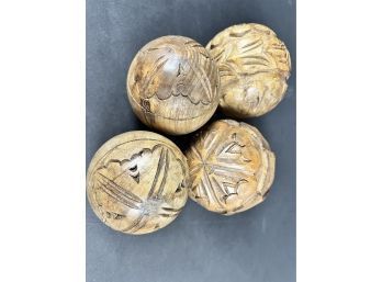 Lot Of 4 Decorative Carved Wooden Balls